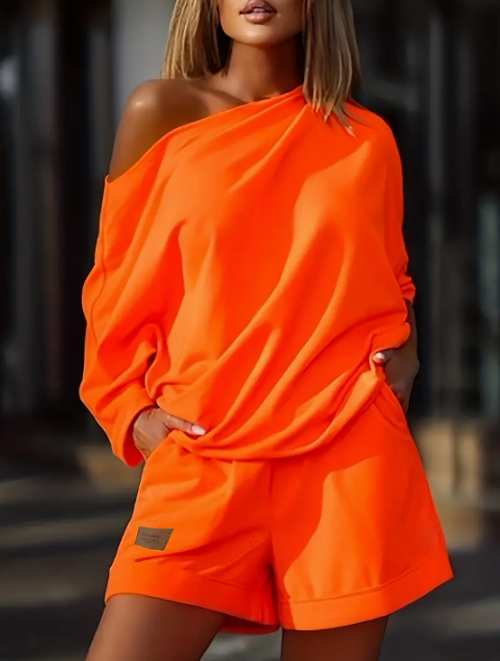 One-Shoulder Relaxed Cut Women's Two-Piece Suit