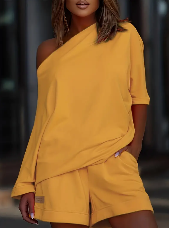 One-Shoulder Relaxed Cut Women's Two-Piece Suit