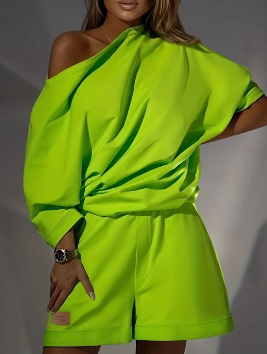 One-Shoulder Relaxed Cut Women's Two-Piece Suit