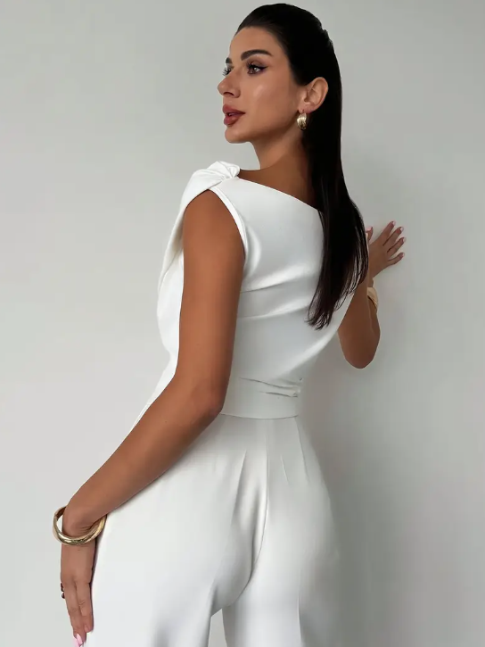 Elegant Cross Detailed One Shoulder T-Neck Women's Blouse