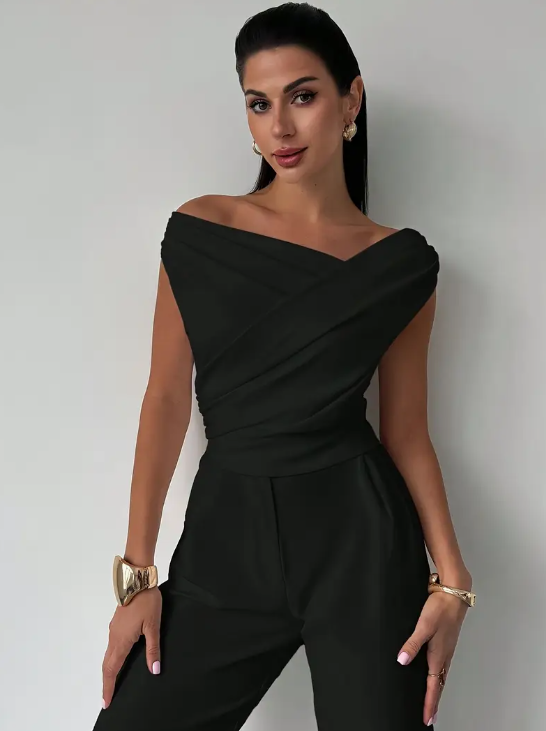 Elegant Cross Detailed One Shoulder T-Neck Women's Blouse