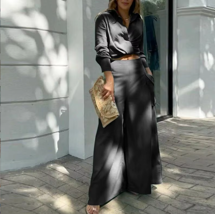 Retro Style Commuter Loose Pocket Fashion Casual Women Set