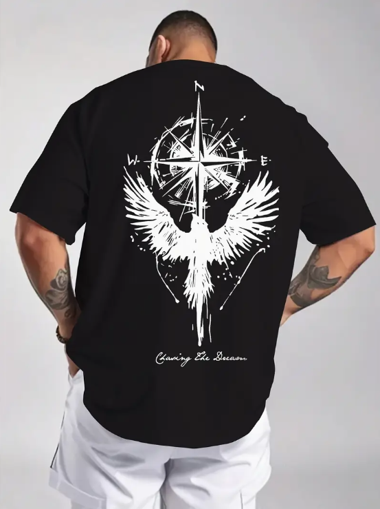 Kartal Ve Pusula Baskılı T-Shirt