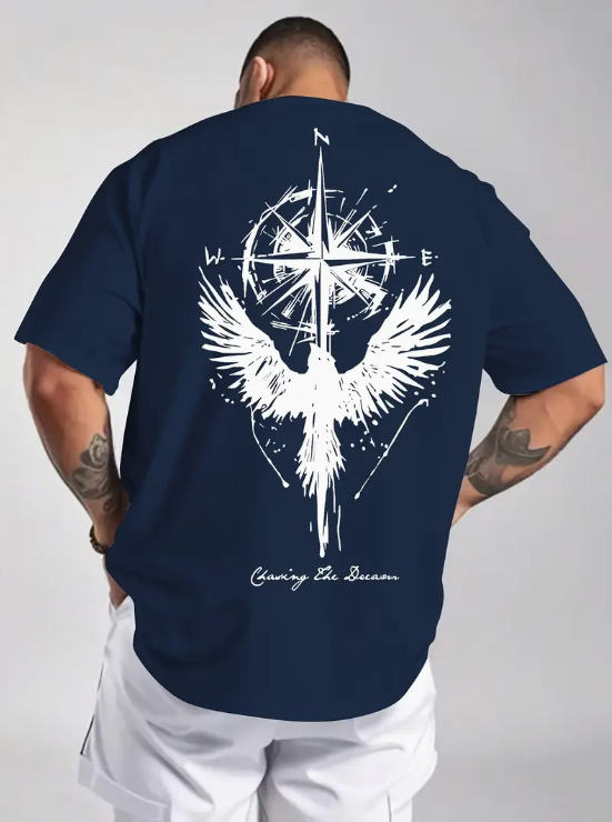 Kartal Ve Pusula Baskılı T-Shirt