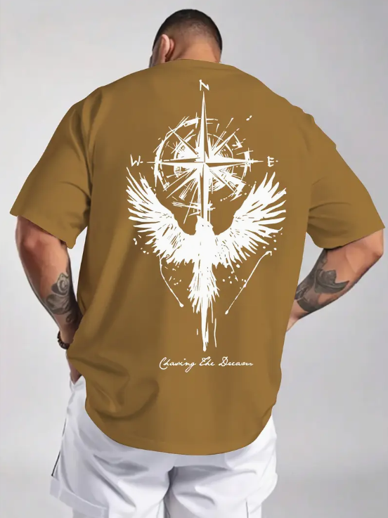 Kartal Ve Pusula Baskılı T-Shirt