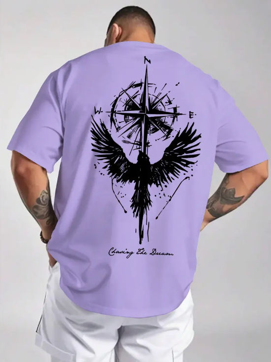 Kartal Ve Pusula Baskılı T-Shirt