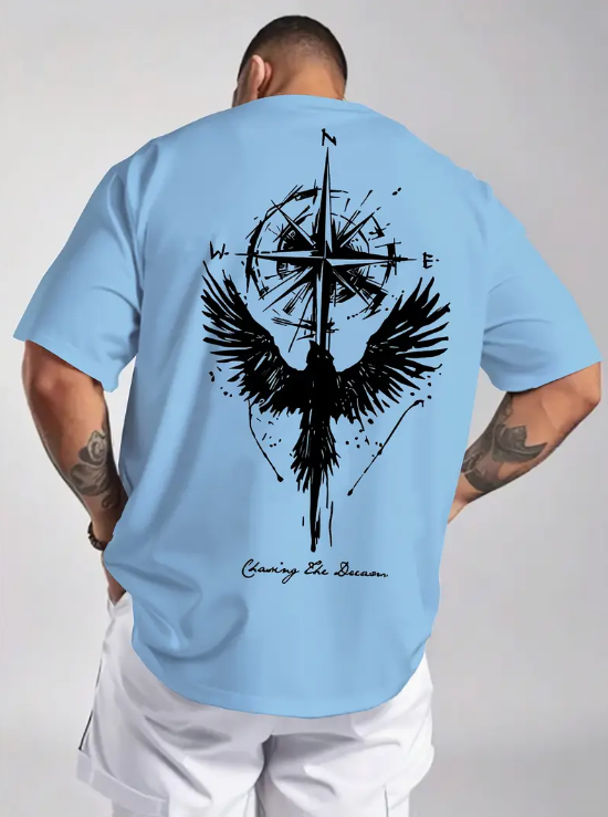 Kartal Ve Pusula Baskılı T-Shirt
