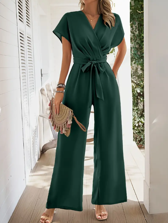 Surplice Neck Short Sleeve Jumpsuit
