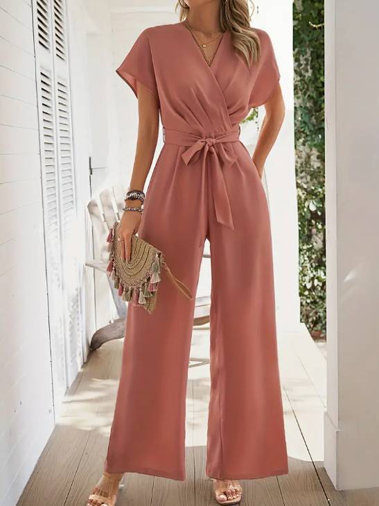 Surplice Neck Short Sleeve Jumpsuit