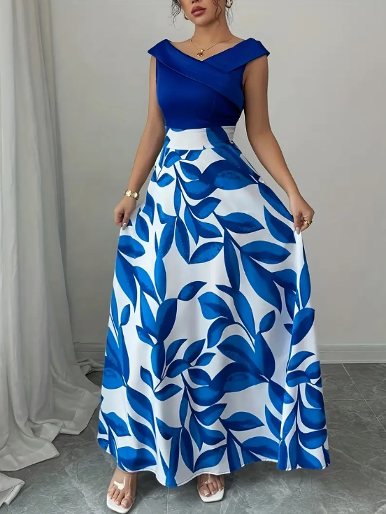Elegan Çiçek Desenli Maxi Elbise