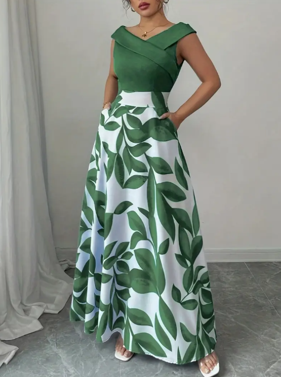 Elegan Çiçek Desenli Maxi Elbise