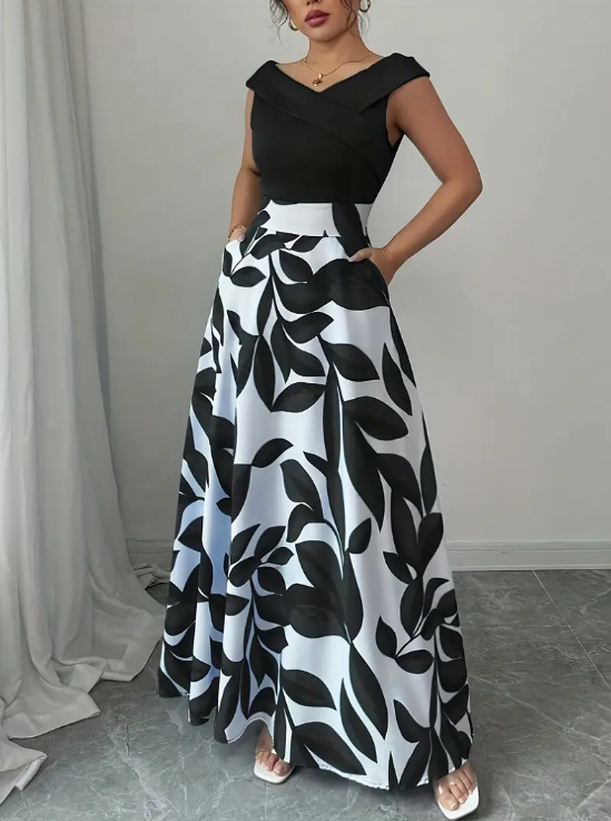 Elegan Çiçek Desenli Maxi Elbise