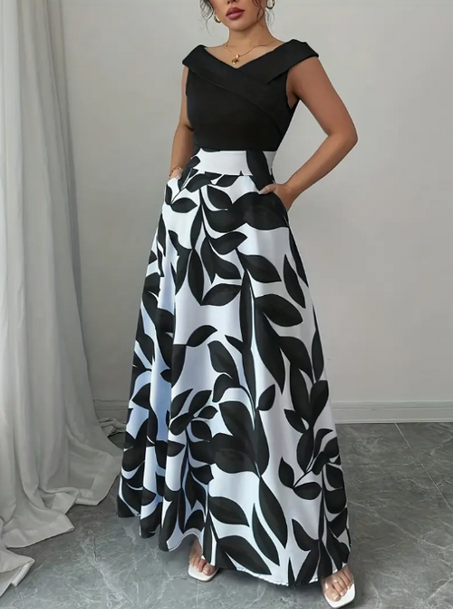 Elegan Çiçek Desenli Maxi Elbise