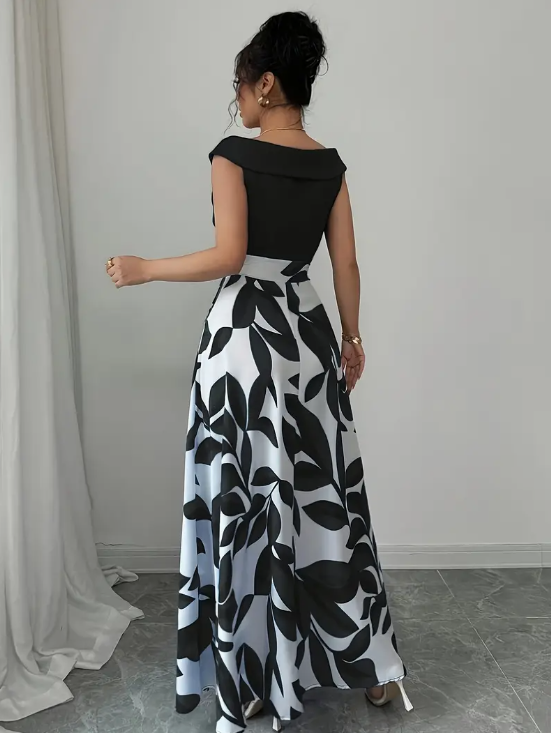 Elegan Çiçek Desenli Maxi Elbise
