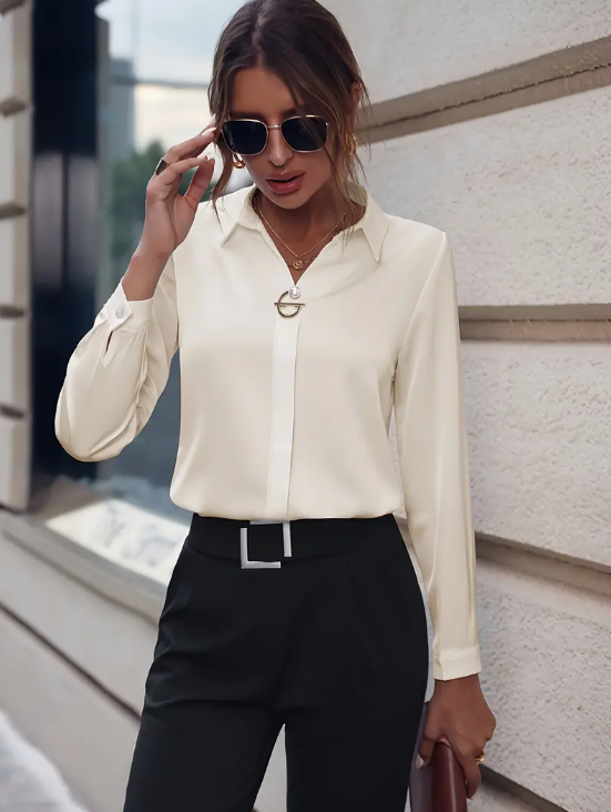 Pearl Buttoned Long Sleeve Blouse