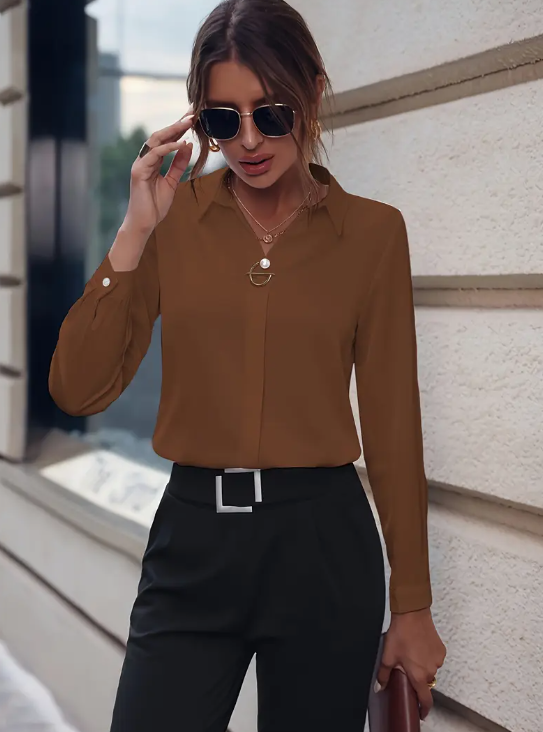 Pearl Buttoned Long Sleeve Blouse