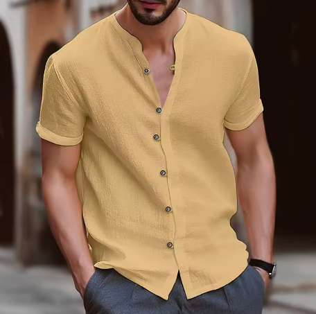 Henry V-Neck Button-Down Shirt
