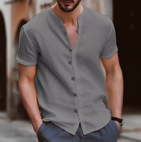 Henry V-Neck Button-Down Shirt