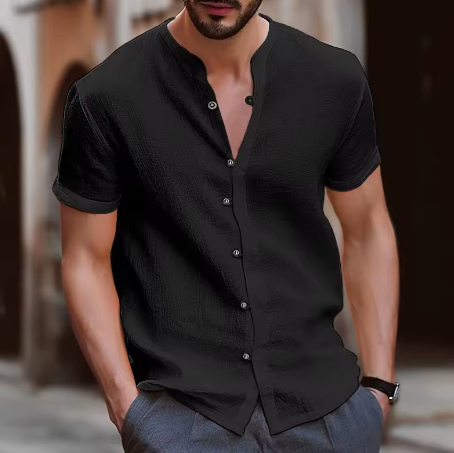 Henry V-Neck Button-Down Shirt