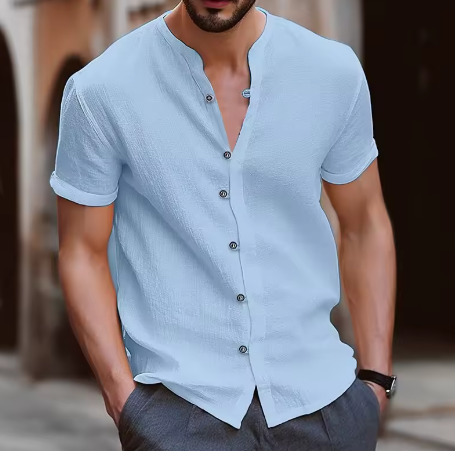 Henry V-Neck Button-Down Shirt