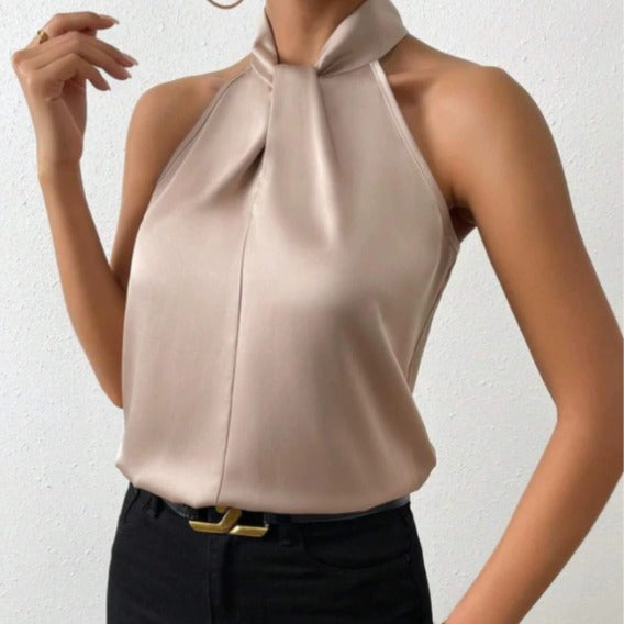 Elegant Halter Neck Blouse with Satin Touch