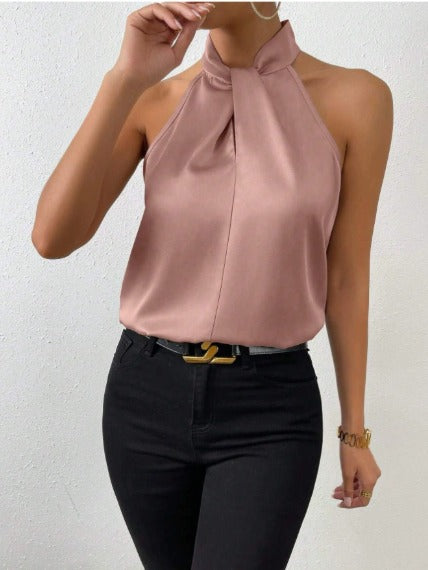 Elegant Halter Neck Blouse with Satin Touch