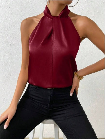 Elegant Halter Neck Blouse with Satin Touch