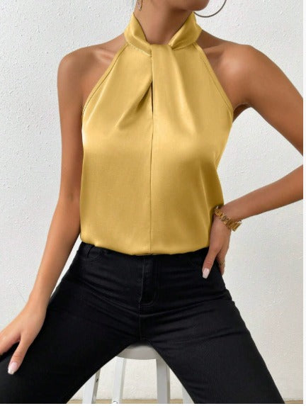 Elegant Halter Neck Blouse with Satin Touch