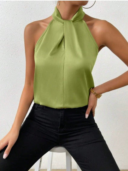 Elegant Halter Neck Blouse with Satin Touch