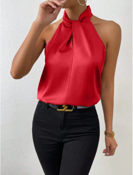 Elegant Halter Neck Blouse with Satin Touch
