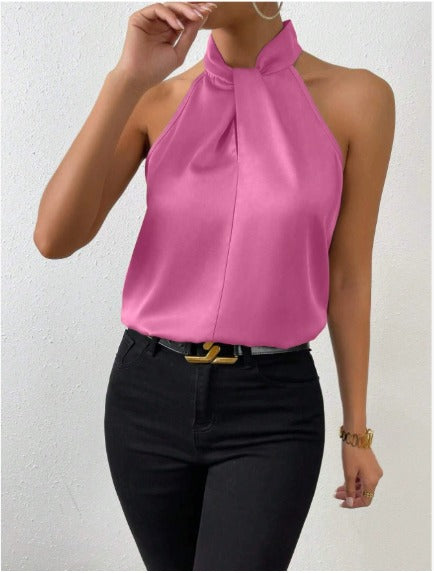Elegant Halter Neck Blouse with Satin Touch