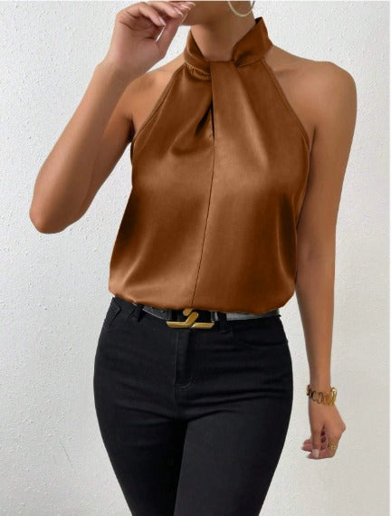 Elegant Halter Neck Blouse with Satin Touch