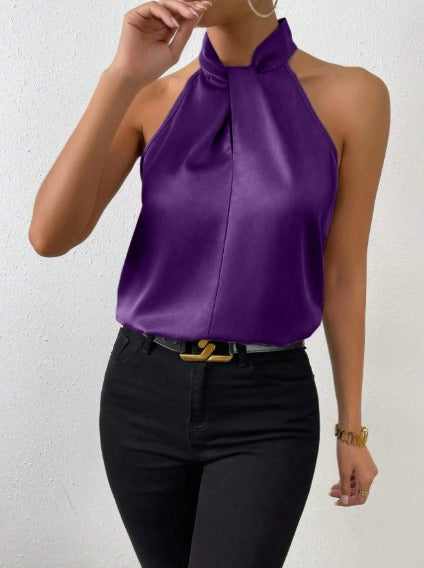 Elegant Halter Neck Blouse with Satin Touch