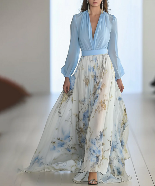 Çiçek Baskı Patchwork Bohemian Elbise